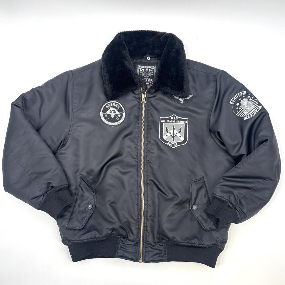 Avirex Flight Jacket B-15 Reproduction Mens Medium Military Aviation Black Patch